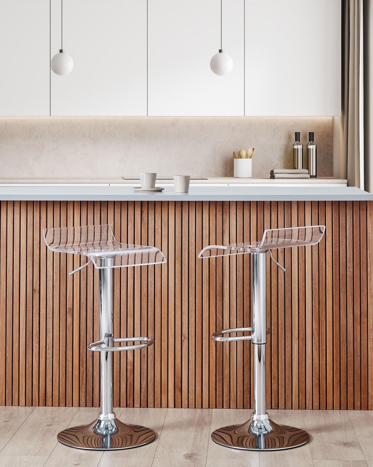 DREHHOCKER 2er-Set Transparent Neum - Transparent/Silberfarben, Kunststoff (38/60/39cm) - Beliani