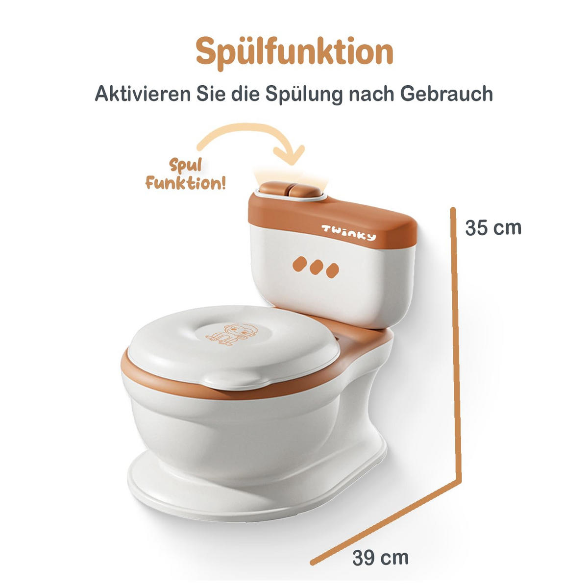 TÖPFCHEN 3-in-1 Potty Trainer & Kindertoilette Weiß Braun - Weiß/Braun, Kunststoff (39/40cm) - Twinky