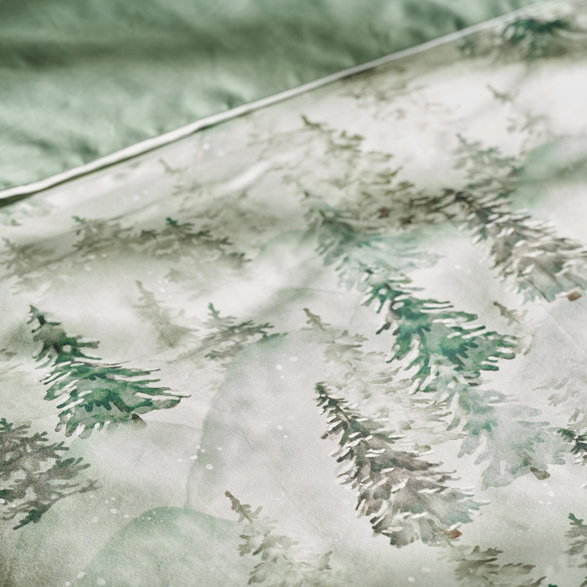 BETTWÄSCHE Satin PINARTE, 160x200 cm, Salbeigrün, Winter Weihnachten Bettbezug, Weihnachtsdeko, Christmas, Weihnachtsmotiv - Salbeigrün, Textil (160/200cm) - home&you