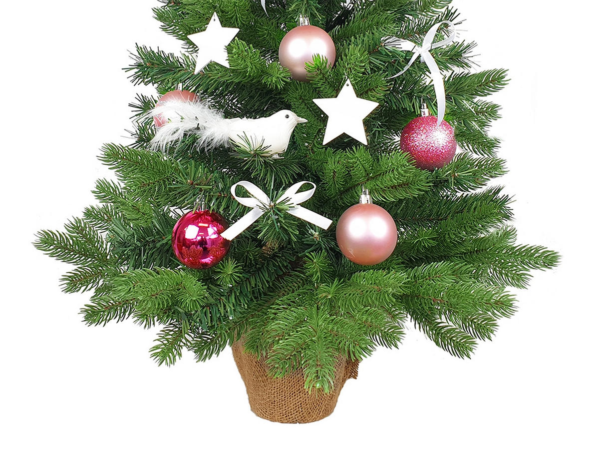 LAALU WEIHNACHTSBAUM geschmückt künstlich PINK CAROL 60 cm mit LED-BELEUCHTUNG IM TOPF - Silberfarben/Weiß, Kunststoff (60cm) - LAALU