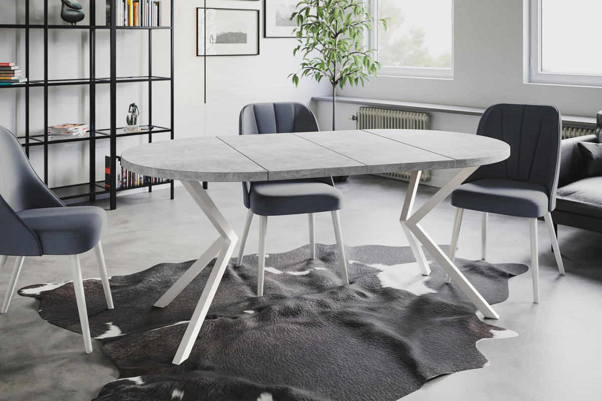 ESSZIMMERTISCH LOFT LITEN, ausziehbarer Tisch 90 cm/170 cm, Farbe: Hellgrau, mit Metallbeinen in Farbe Weiß - Weiß/Grau, Holzwerkstoff (90/90/76cm) - Alpi-Möbel