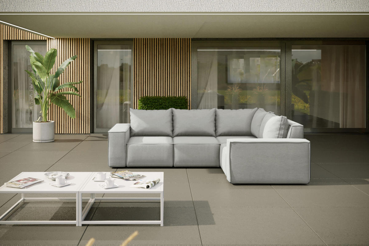 GARTENECKSOFA Für Den Garten SONNE Hellgrau Links - Hellgrau, Holz (246/73/181cm) - Kaiser Möbel