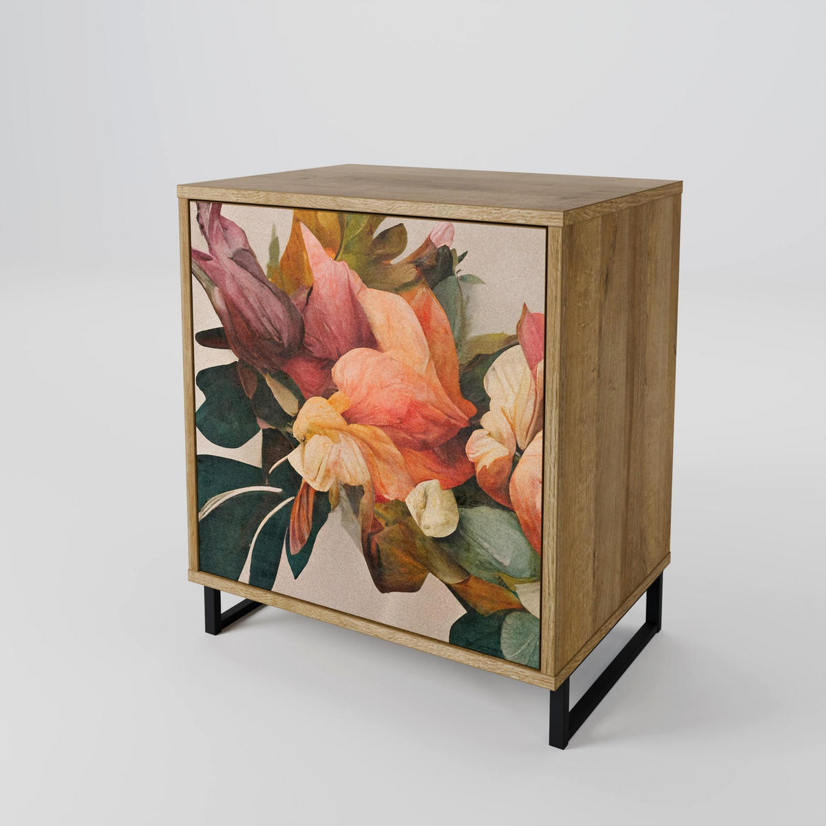 SIDEBOARD STYLISH BEAUTY, Eichefarben, 57,5x42x72,5 cm, Schwarze Metallfüße - Eichefarben/Multicolor, Holzwerkstoff/Metall (57.5/72.5/42cm) - SpaceRebels