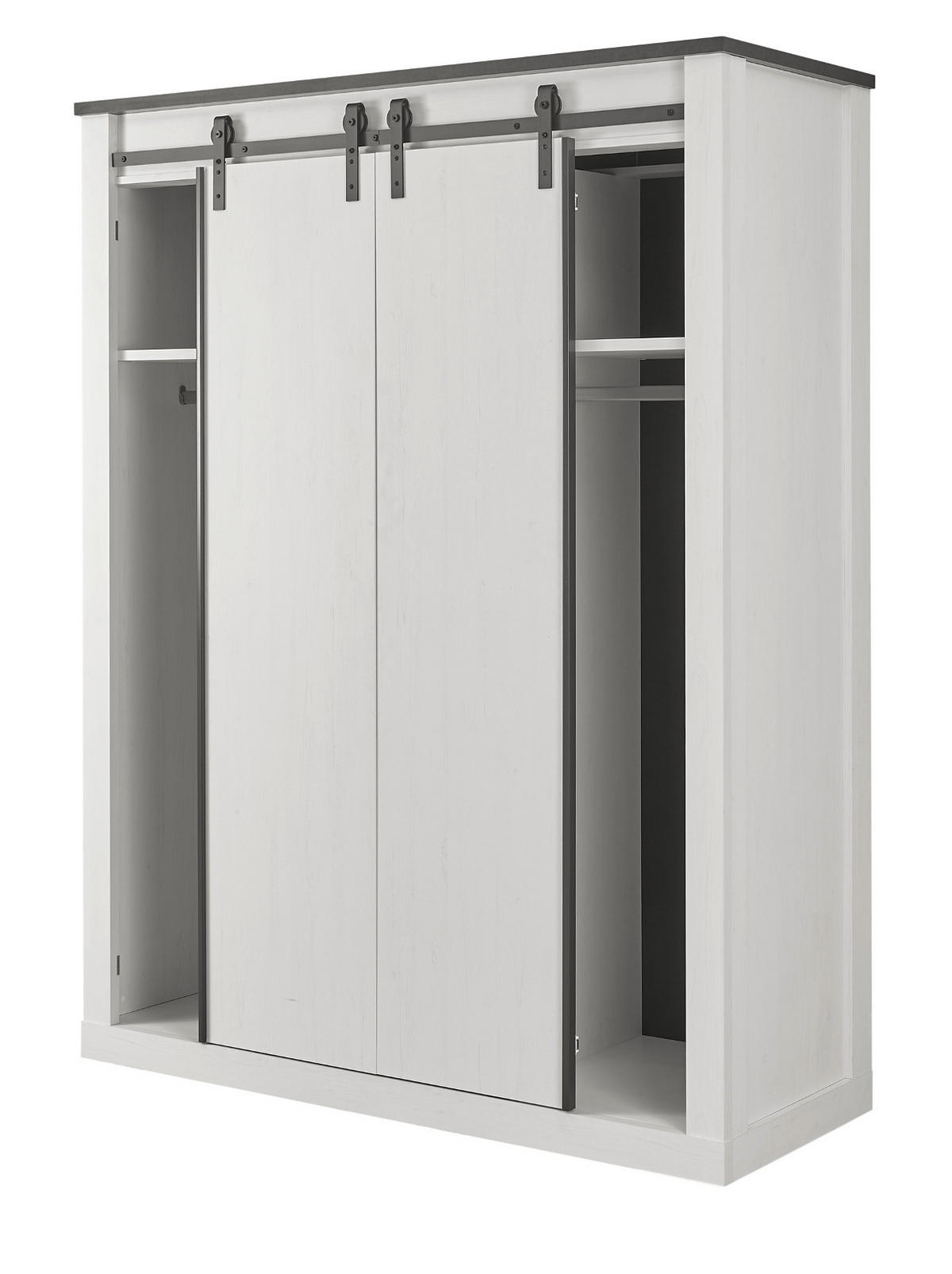 KLEIDERSCHRANK weiß Pinie, anthrazit Landhaus, Schiebetürenschrank 3-türig mit Spiegel 163 x 209 - Anthrazit/Weiß, Holzwerkstoff/Metall (162/209/63cm) - Furn.Design