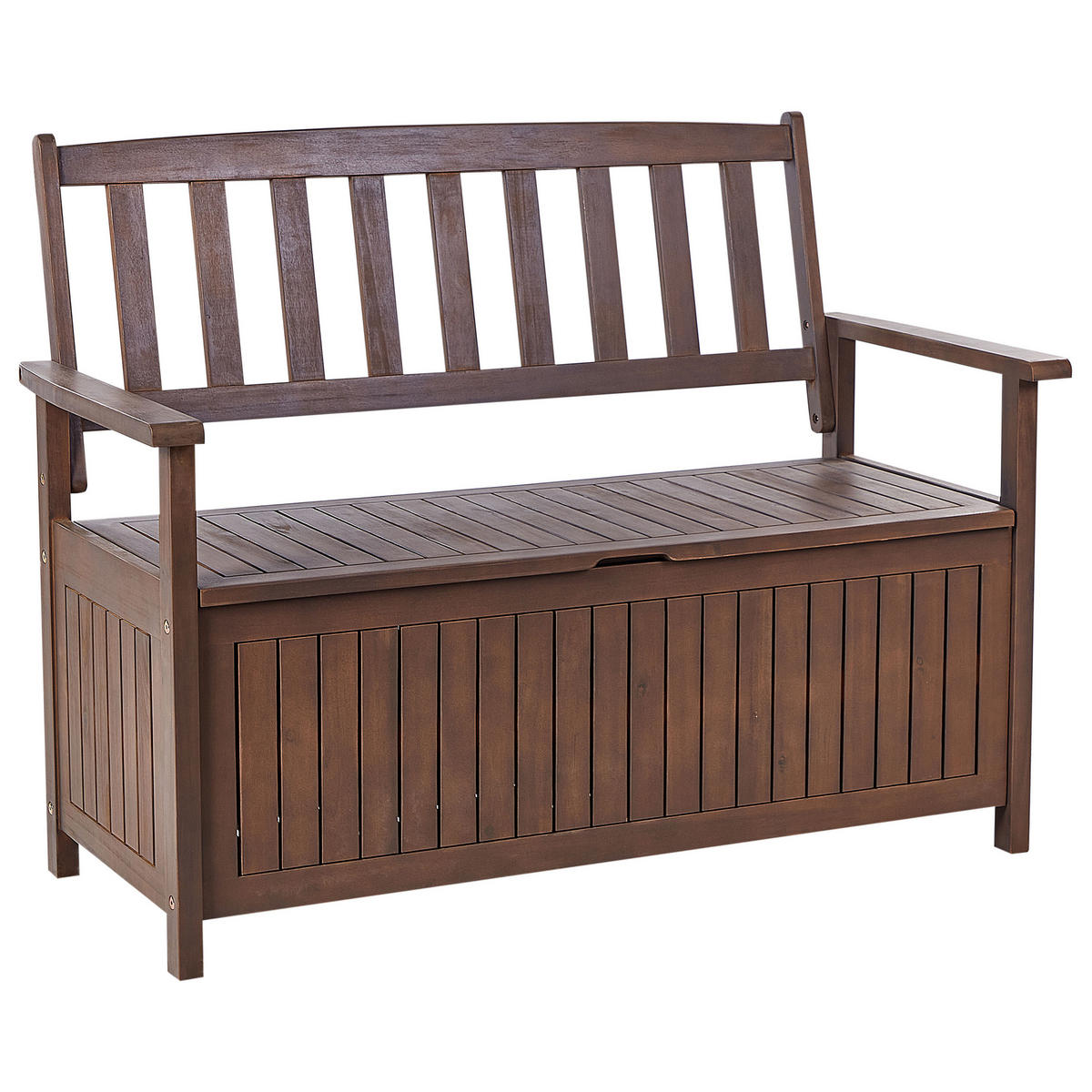 GARTENBANK Akazienholz dunkelbraun mit Stauraum Auflage hellgrau Sovana 120 cm - Hellgrau/Braun, Holz (120/91/60cm) - Beliani