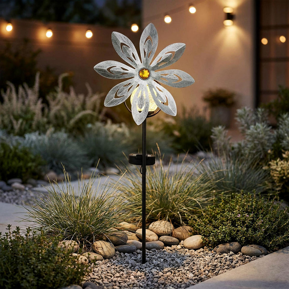 LED AUSSENLEUCHTE Solarleuchte silbergrau Metall - Silberfarben, Glas (20/9/50cm) - Globo Lighting