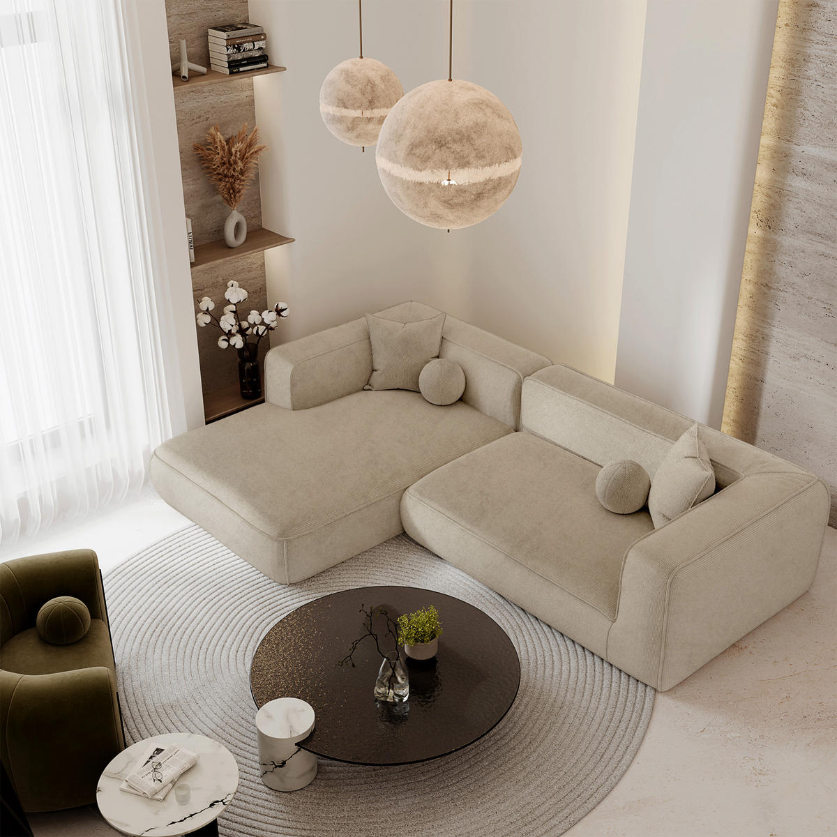 ECKSOFA (links) SOFIA Köpergewebe Beige 282cm - Beige, Textil (282/166cm) - Premium Interiors