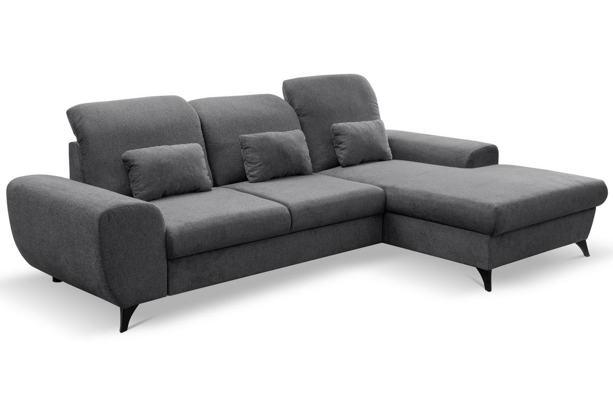 ECKSOFA LUCE R-S Grau Plüsch-Stoff mit Schlaffunktion - Grau, Holz (279/172cm) - MASSENO