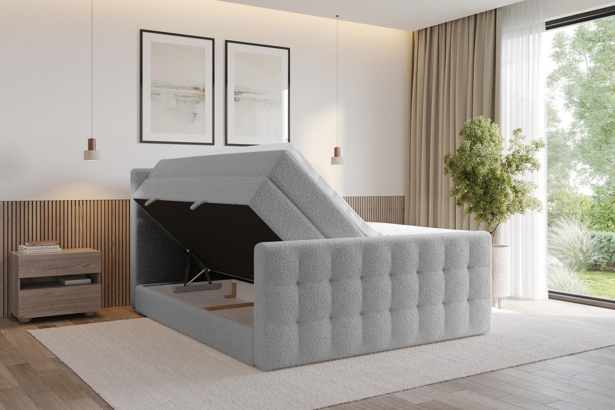 BOXSPRINGOVÁ POSTEL s matrací H3/H4 - IGAN-Z KING - 160x200 cm Světle šedá - stříbrná, kompozitní dřevo (163/200cm) - ALTDECOR