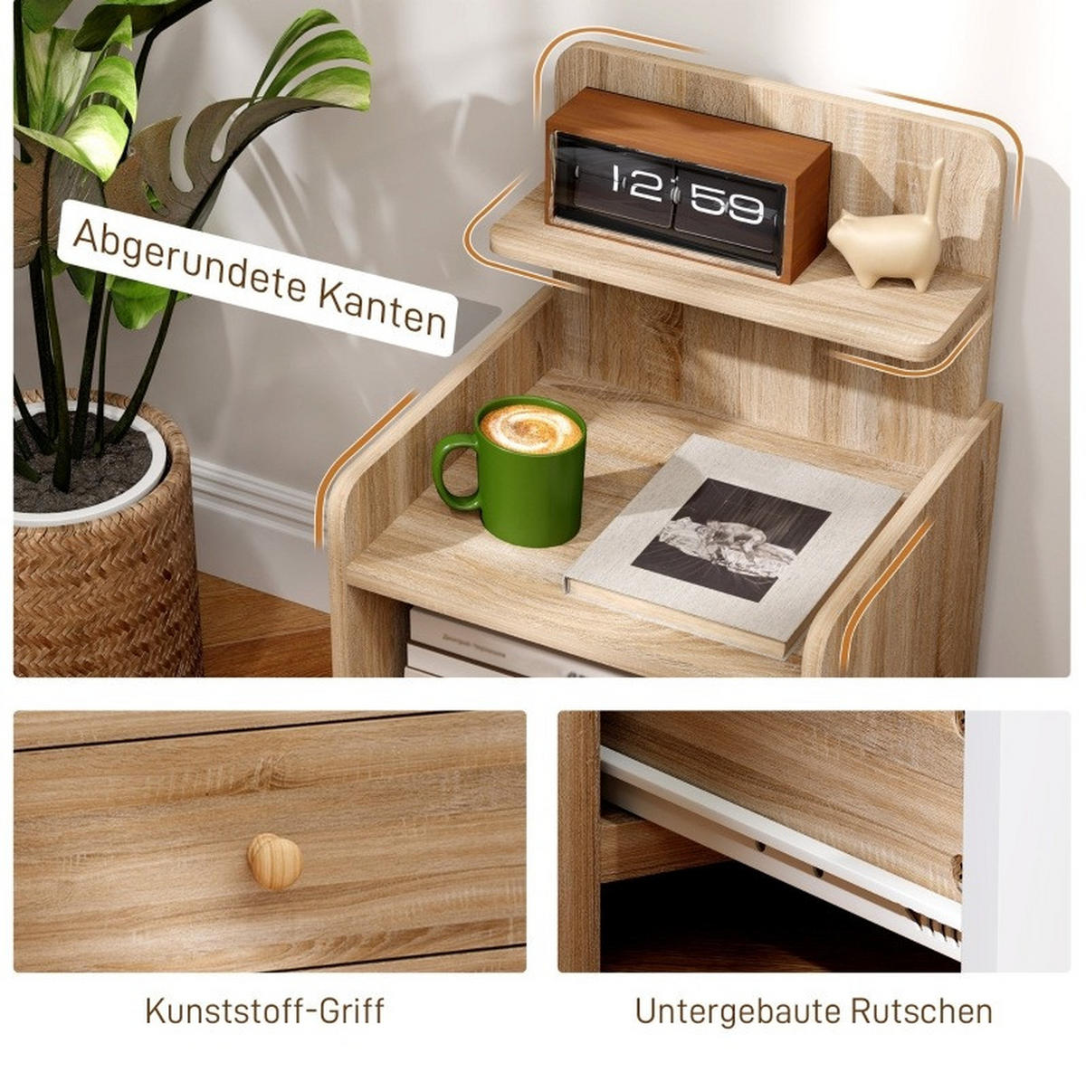 NACHTTISCH aus melaminbeschichteter Spanplatte 35x40x66 cm Naturholz mit Schublade und Fach, kippsicher - Nussbaumfarben, Holzwerkstoff (40/66/35cm) - Modfu