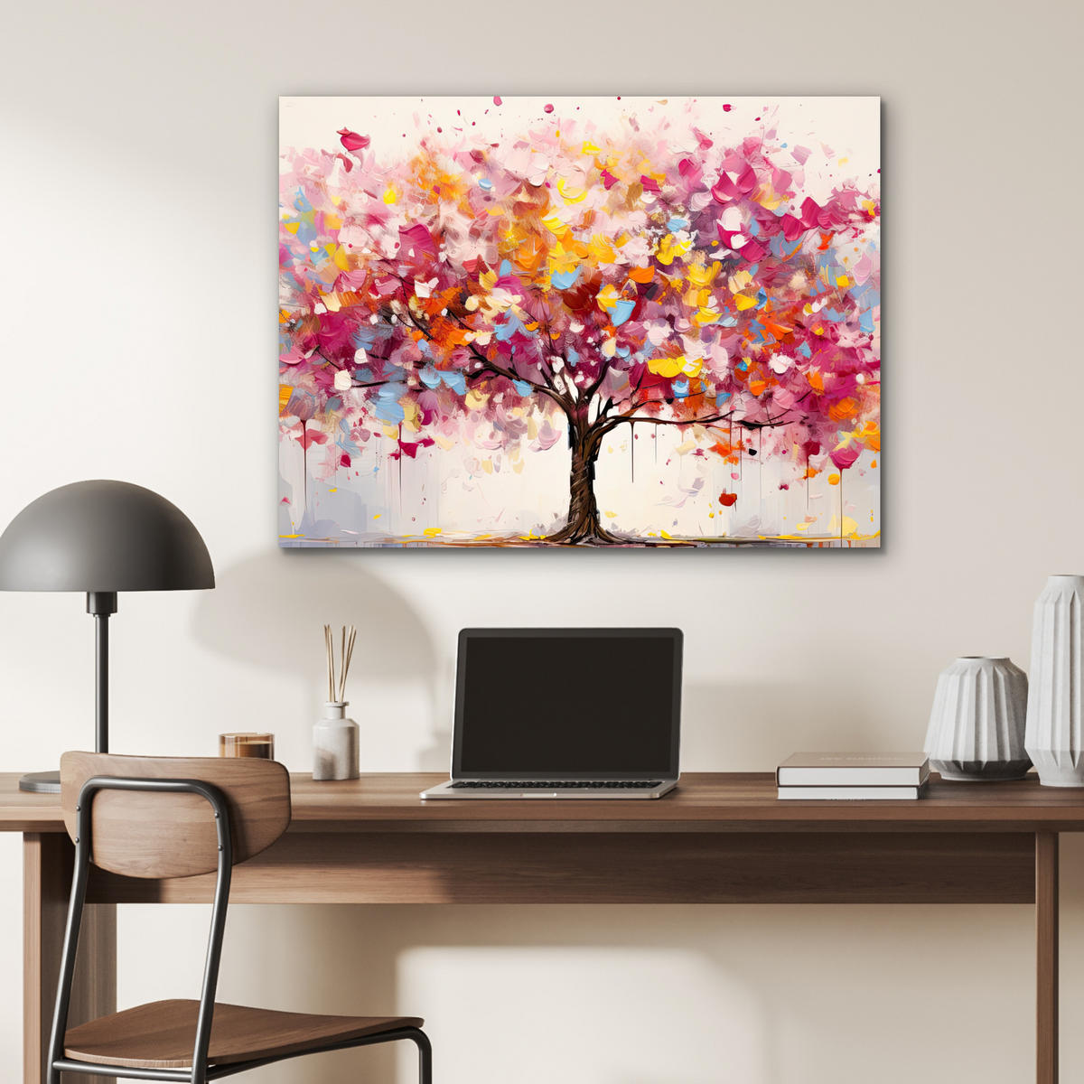 KOVOVÝ OBRAZ Akvarel - Strom - Umenie - Abstraktné 80x60 cm - viacfarebná, kov (80/60cm) - MuchoWow