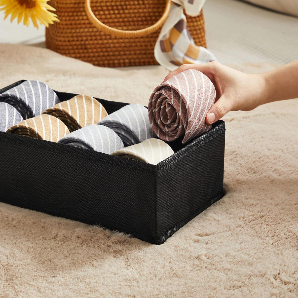 AUFBEWAHRUNGSBOXEN FÜR UNTERWÄSCHE MONROVIA 8ER-SET - Grau, Textil (10/32/32cm) - Hansiro