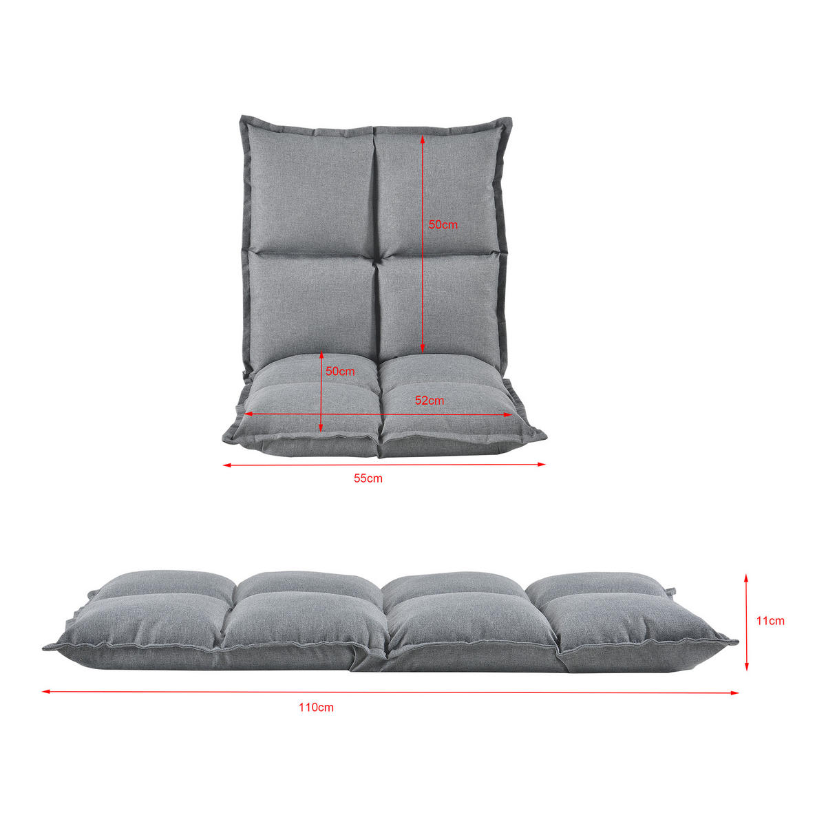BODENSTUHL-SET 2 TLG. Deinze - Hellgrau, Textil (110/11/55cm) - [en.casa]