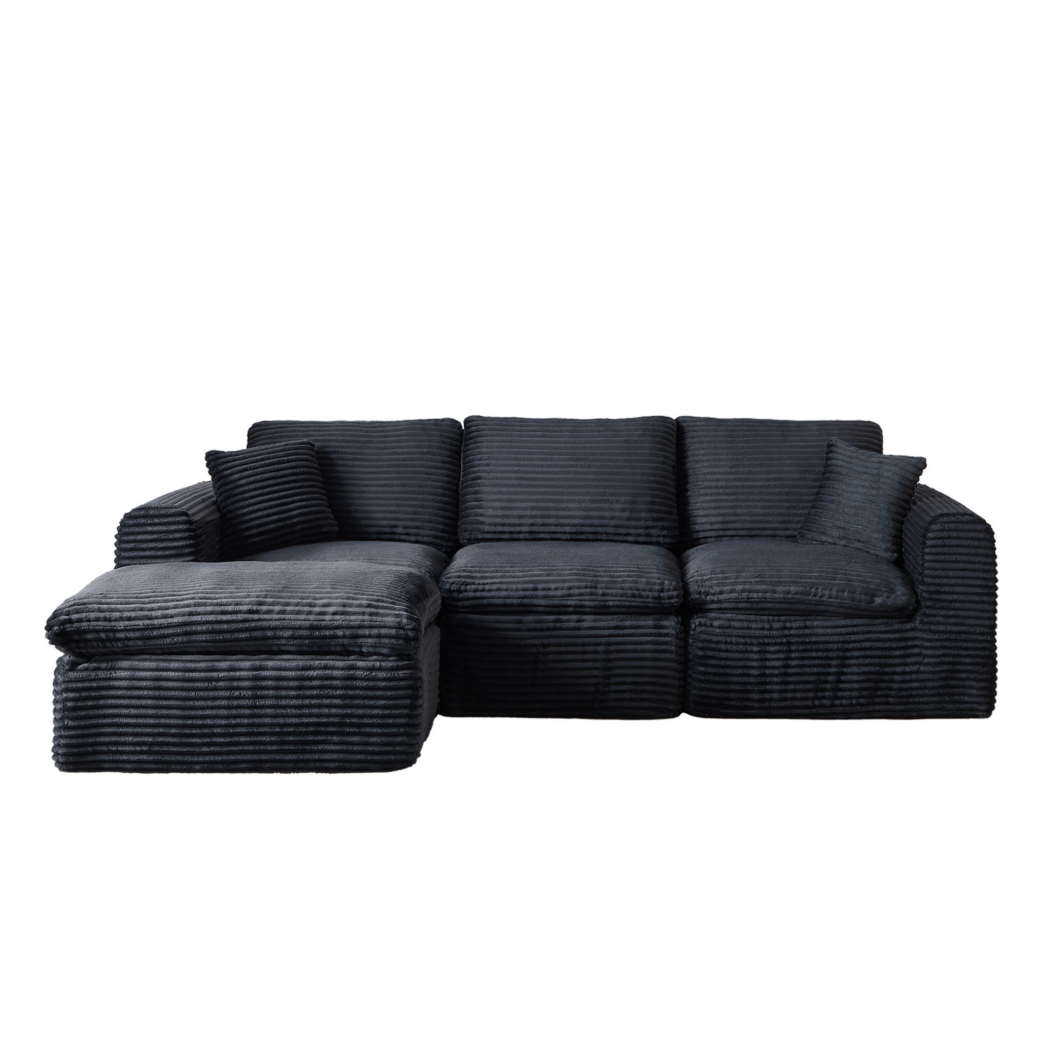 ECKSOFA 280/180/65 cm Bleu-noir Cord mit 1 Fußhocker - Multicolor, Textil (180/280cm) - Oxeza