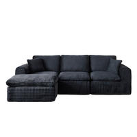 ECKSOFA 280/180/65 cm Bleu-noir Cord mit 1 Fußhocker - Multicolor, Textil (180/280cm) - Oxeza