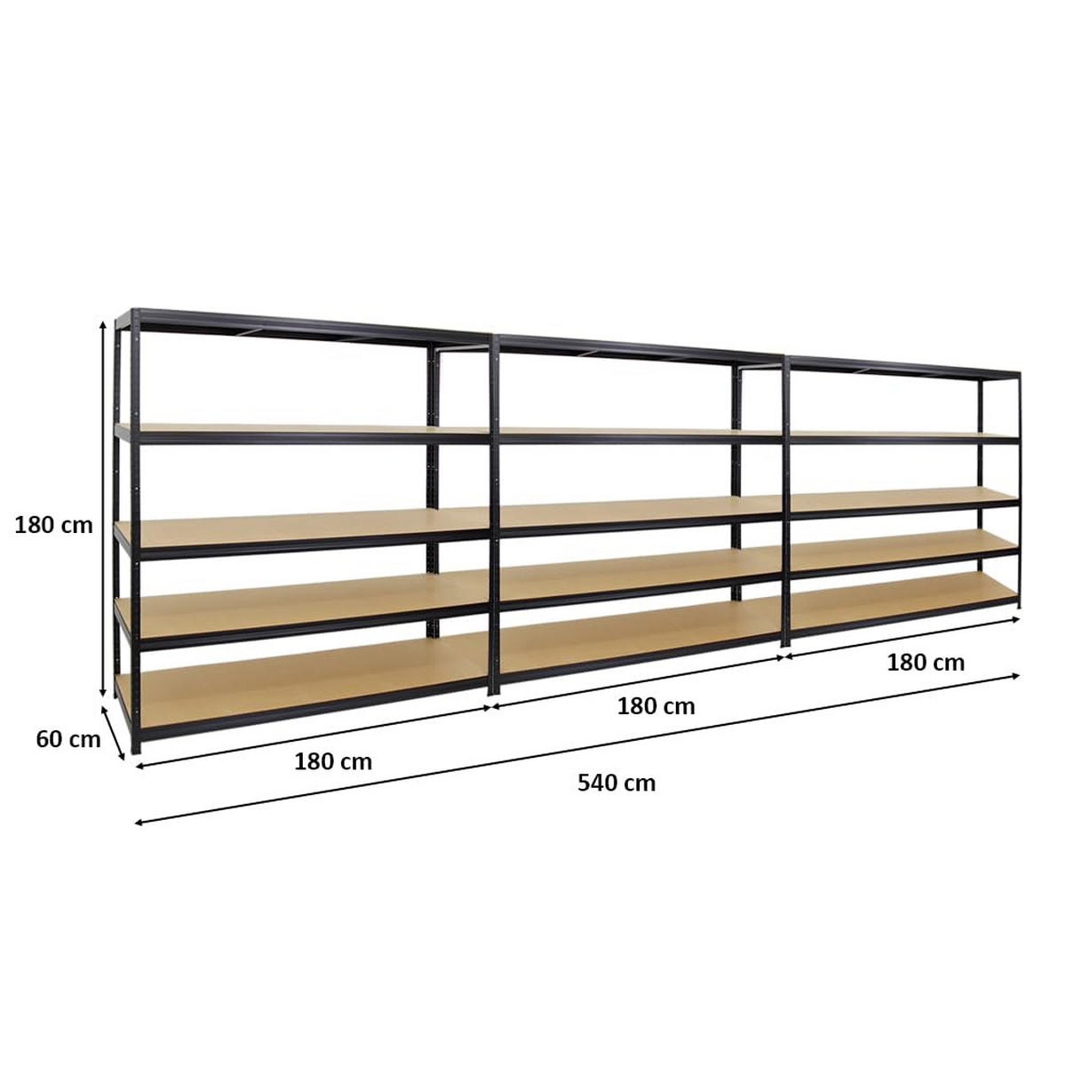 SCHWERLASTREGAL Giant Elephant 3er-Set mit 3x 180x180x60 cm Fachlast 200 kg Schwarz - Schwarz, Metall (540/180/60cm) - PROREGAL