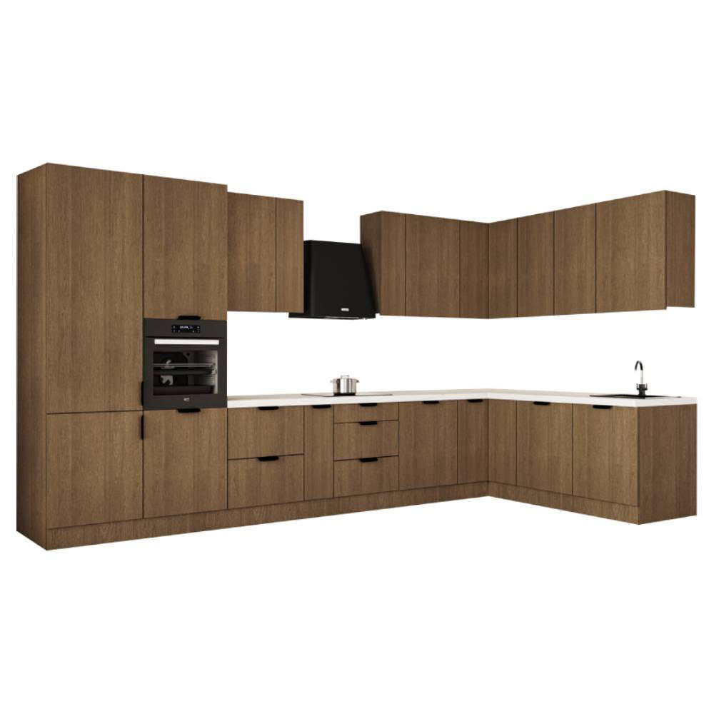 WINKELKÜCHE 405cm x 205 cm - Sorento KS5-M405 - in Dunkle Eiche - Eichefarben/Schwarz, Holz (610/247/58cm)