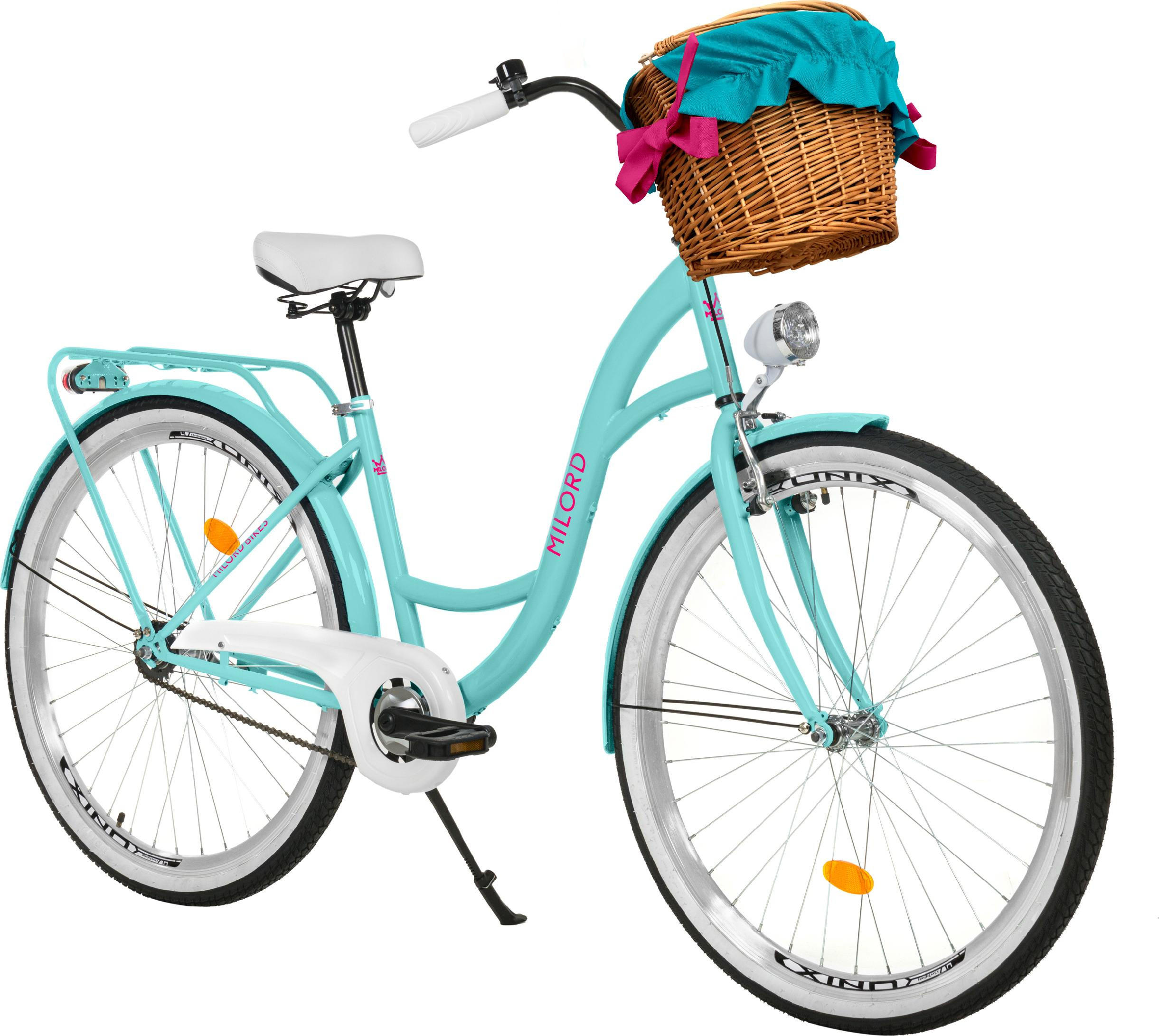 CITY-FAHRRAD Milord mit Weidenkorb, 28 Zoll, Blau, 1-Gang - Blau, Metall (46cm) - Milordbikes