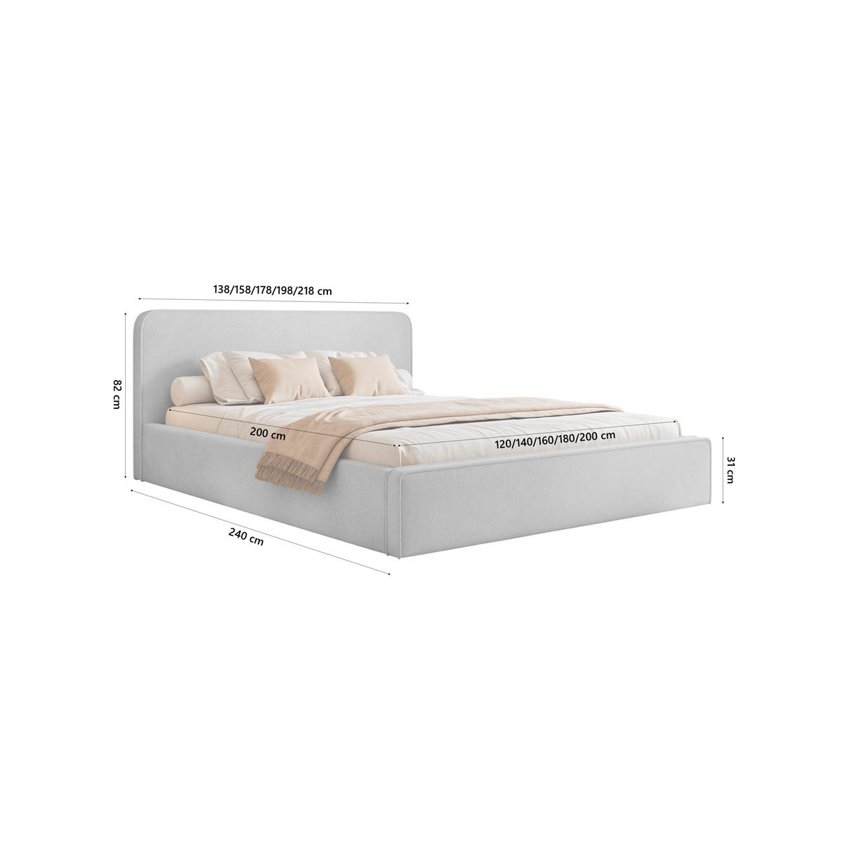POLSTERBETT Monteli 160x200 cm, Hellgrau - Hellgrau, Textil (160/200cm) - Fedve