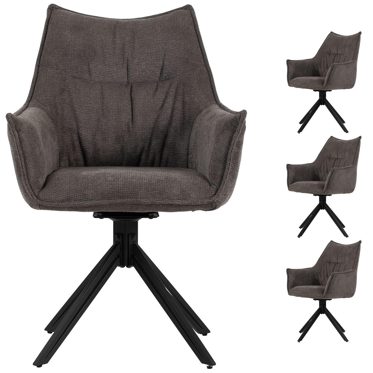 DININGSESSEL Ginosa - 4er Set - drehbar - dunkelgrau - Dunkelgrau/Schwarz, Textil/Metall (62/90/66cm) - bene living