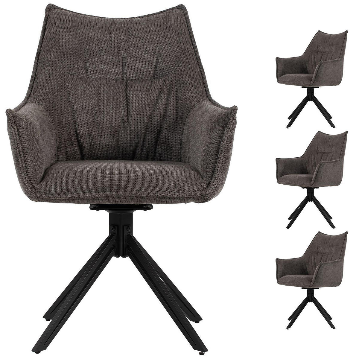 DININGSESSEL Ginosa - 4er Set - drehbar - dunkelgrau - Dunkelgrau/Schwarz, Textil/Metall (62/90/66cm) - bene living