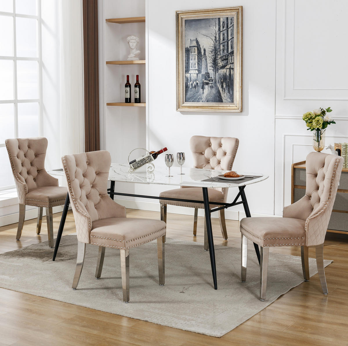ESSZIMMERSTUHL gepolstert 62,5 x 94,5 cm Samt Beige - Beige, Metall (62.5/94.5/53.1cm) - Meubliv