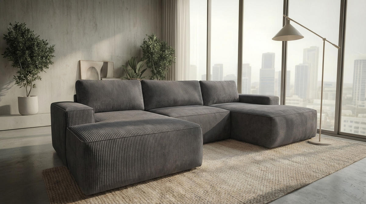 ECKSOFA EINAR 362 cm x 170 cm – Stoff: ZOOM 22 Farbe: Dunkelgrau - Dunkelgrau, Textil (362/170cm) - A&J MöbelLand