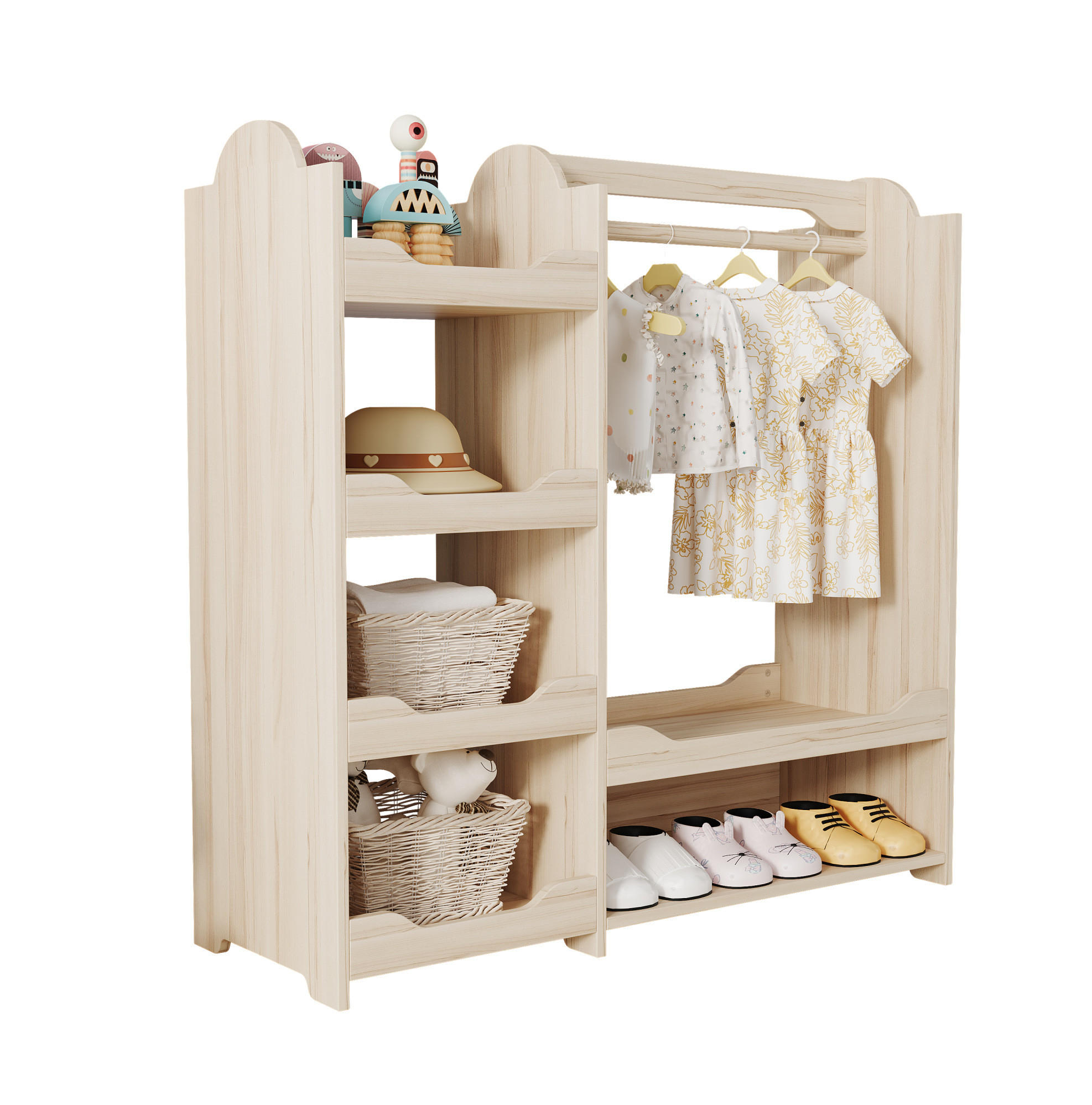 KLEIDERSCHRANK 110/39/110 cm in Natur mit Kleiderstange und 4 offenen Regalen - Naturfarben, Holzwerkstoff (110/110/39cm) - BEAOK