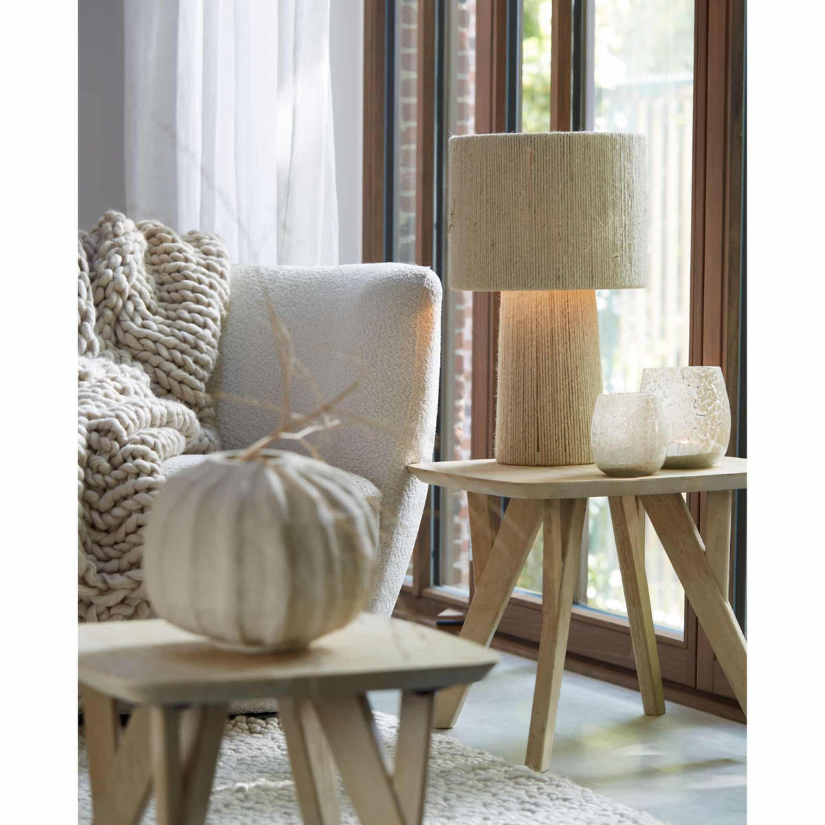 TISCHLAMPE PITINO Weiß 31.5/31.5/51 cm - Braun, Naturmaterialien (31.5/31.5/51cm) - Light & Living