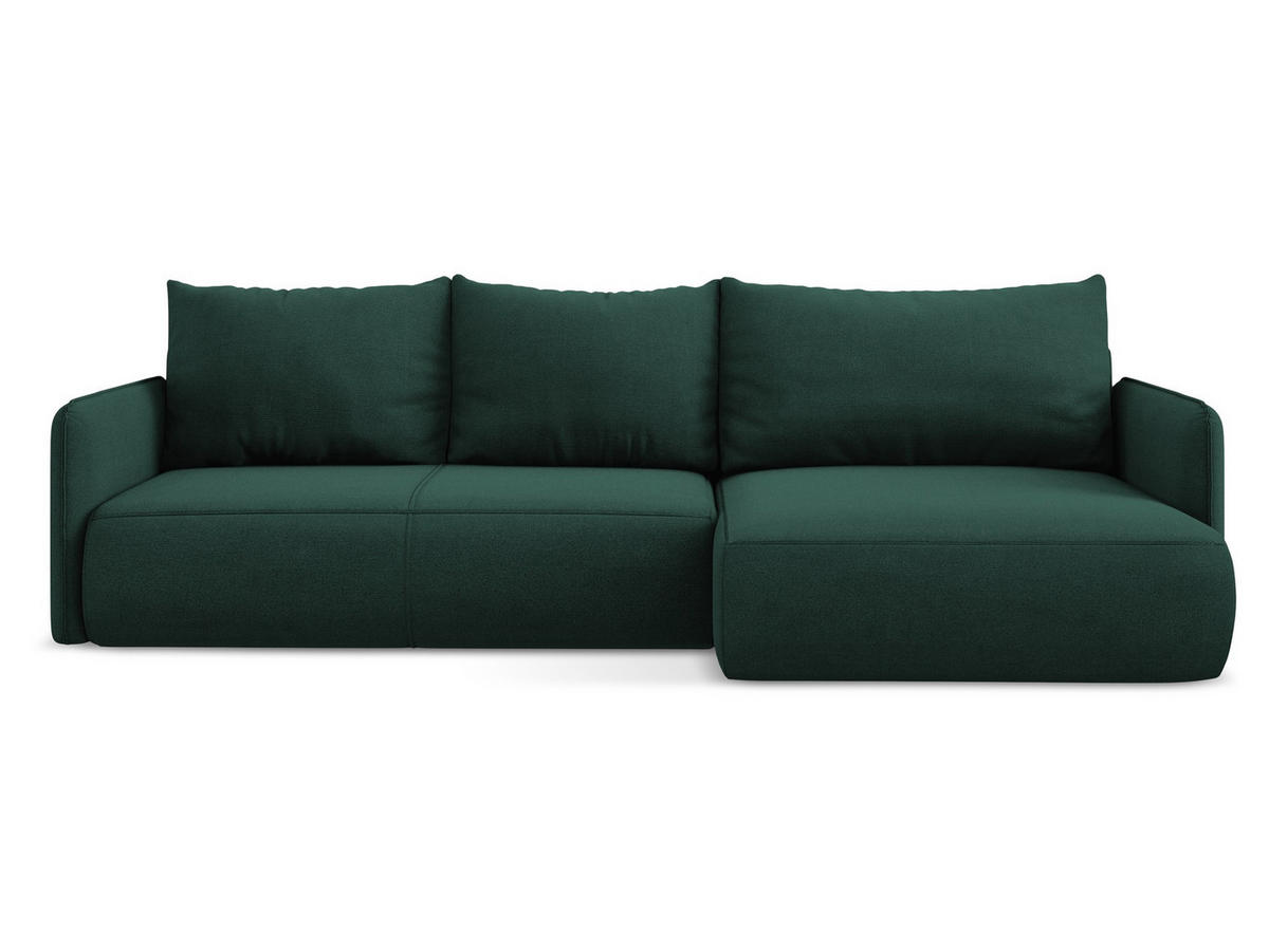 ECKSOFA mit Schlaffunktion Strukturstoff Stoff Grün - Dunkelgrün/Schwarz, Kunststoff/Textil (240/148cm) - Makamii