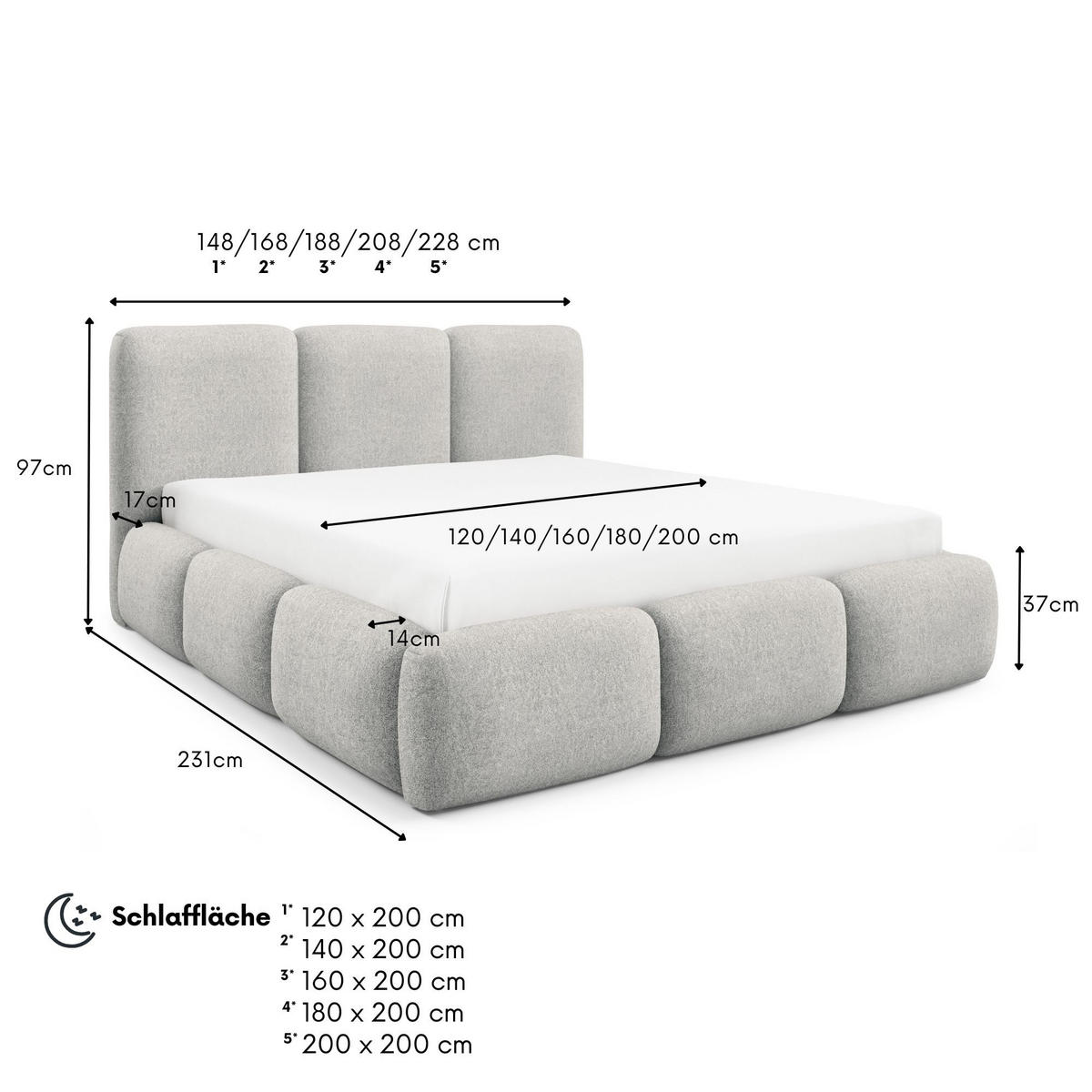 POLSTERBETT BOVA 180x200 cm mit Bettkasten,Lattenrost,Doppelbett,Boxspringbett-Optik-Hellgrau - Hellgrau, Holz (180/200cm) - Furnistar