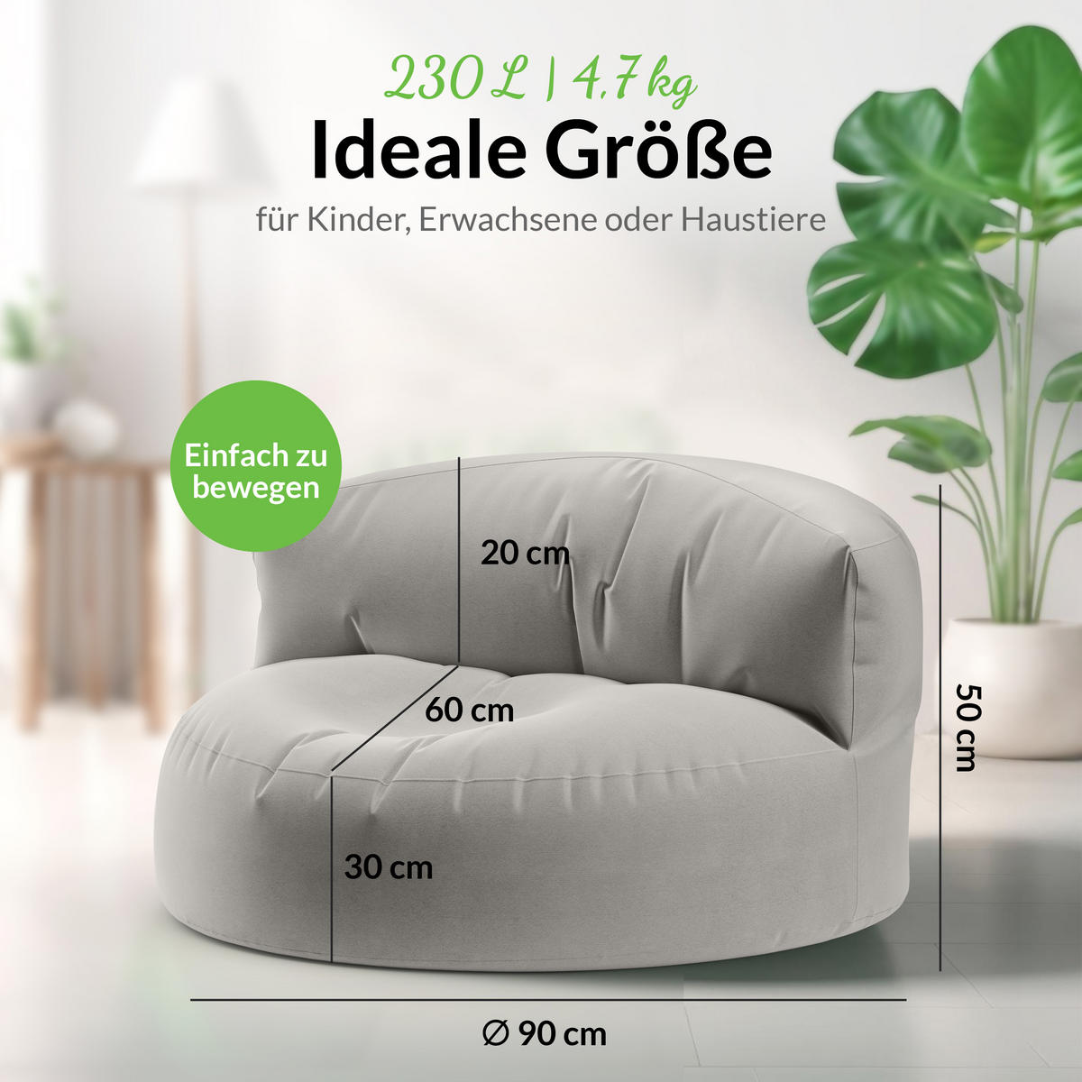 INDOOR OUTDOOR SITZSACK Lounge Sofa - Hellgrau, Textil (90/50/50cm) - Green Bean
