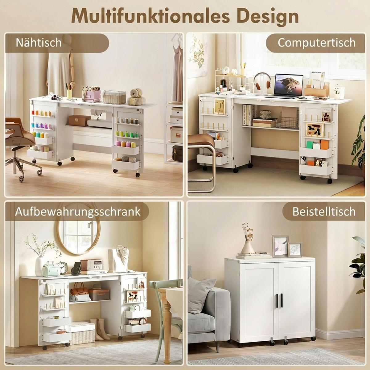 NÄHTISCH Spanplatte Weiß - Schwarz/Weiß, Holzwerkstoff/Kunststoff (160/40/81cm) - HOMCOM