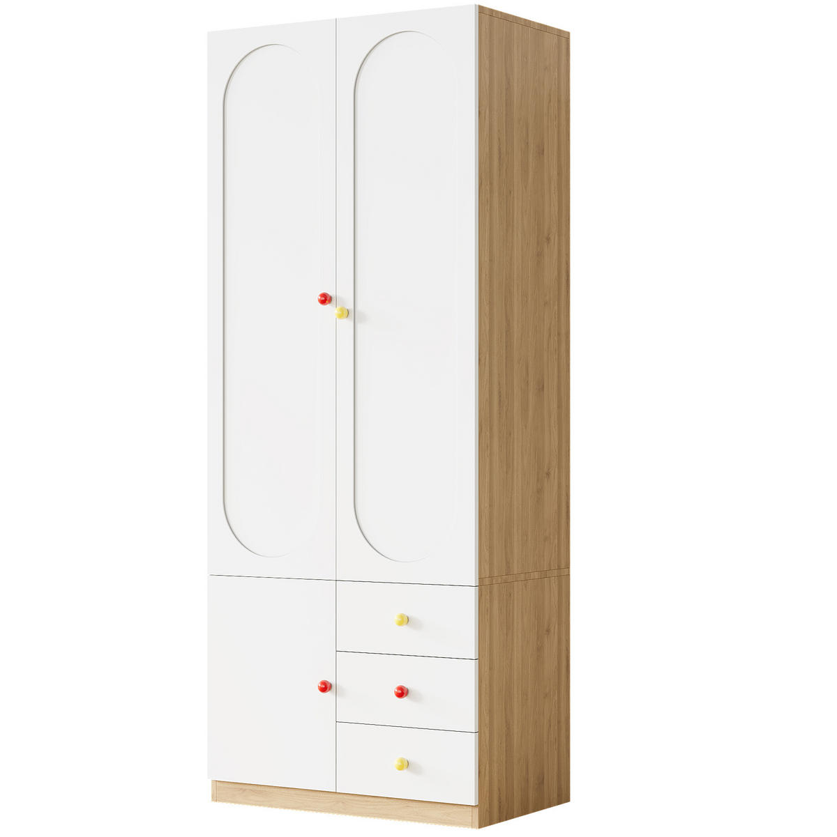 KLEIDERSCHRANK aus MDF 80x45x200 cm Weiß mit 2 Türen, 3 Schubladen, Kleiderstange und Anti-Kipp-Schutz - Weiß, Holzwerkstoff (80/200/45cm) - Modfu