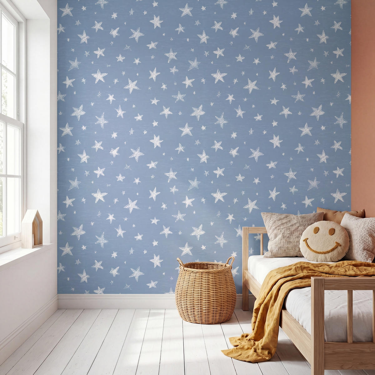 KINDERTAPETE - Sterne - Muster - Blau - 280x280 cm - Hellblau, Papier (280/280cm) - OnlyWow