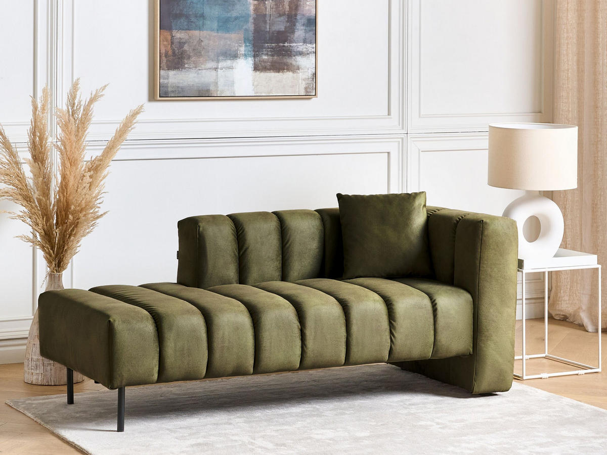 CHAISELONGUE Samtstoff olivgrün rechtsseitig Lannils - Schwarz/Grün, Textil (156/67/76cm) - Beliani