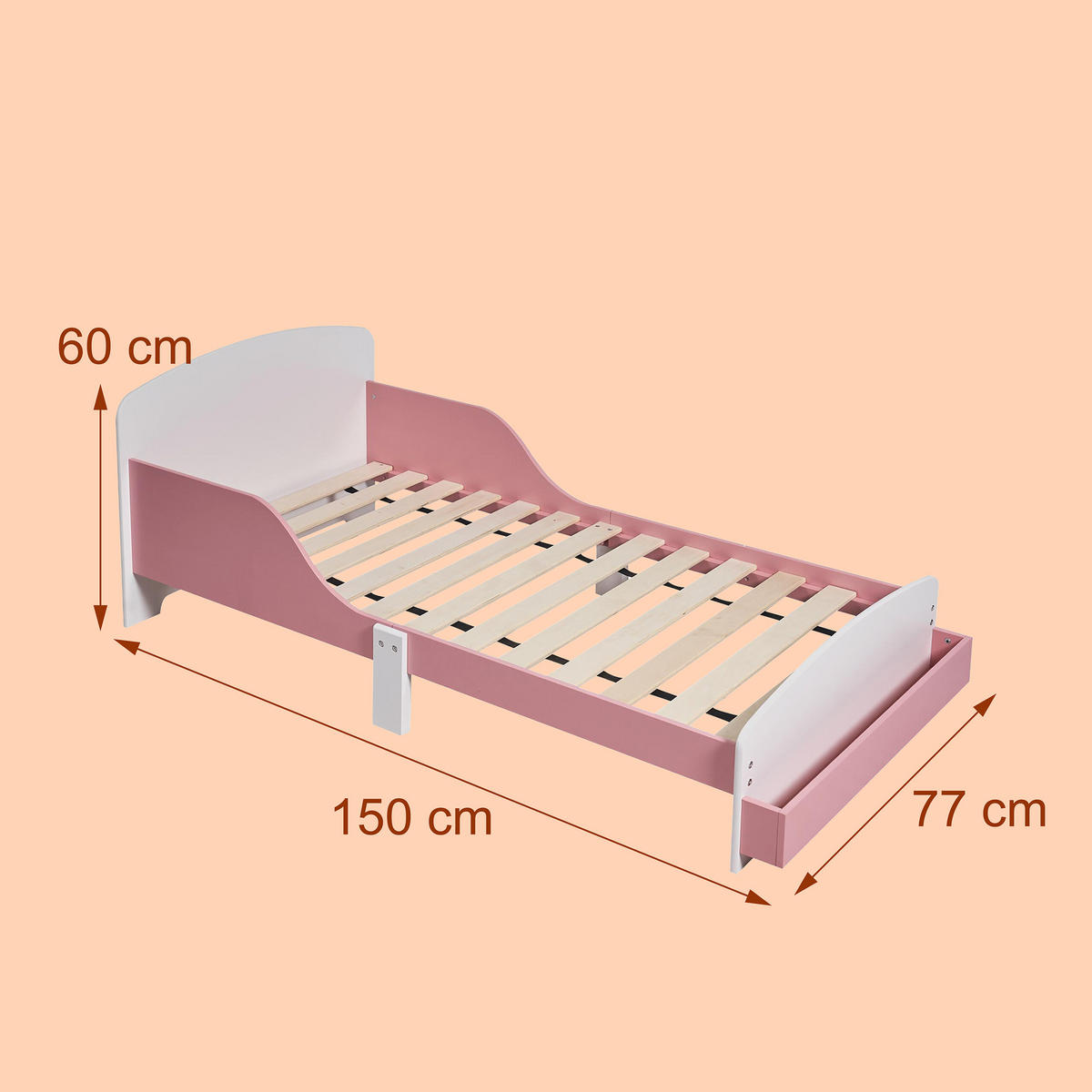 KINDERBETT Rosa Weiß Rausfallschutz 70x140 cm - Rosa, Holz/Holzwerkstoff - Relaxdays