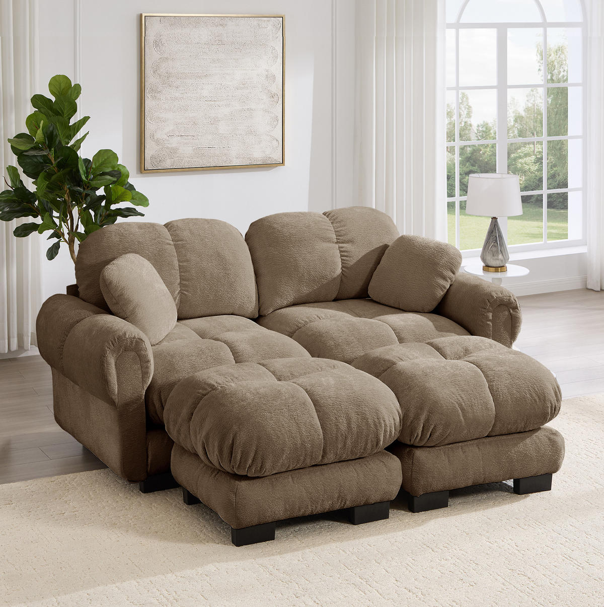 SOFA 190/149/90 cm in Braun aus Chenille mit modularer Flexibilität und Steppdesign - Braun, Textil (149/90/190cm) - Flora Grace