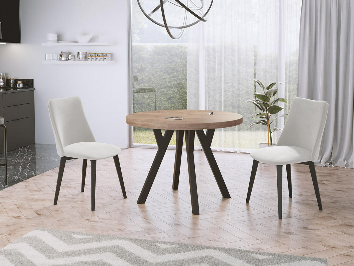 ESSTISCH Twixy runder ausziehbarer, Sonoma Eiche 90-170/90/76 cm - Schwarz/Sonoma Eiche, Holz/Holzwerkstoff (90/90/76cm) - WFL GROUP