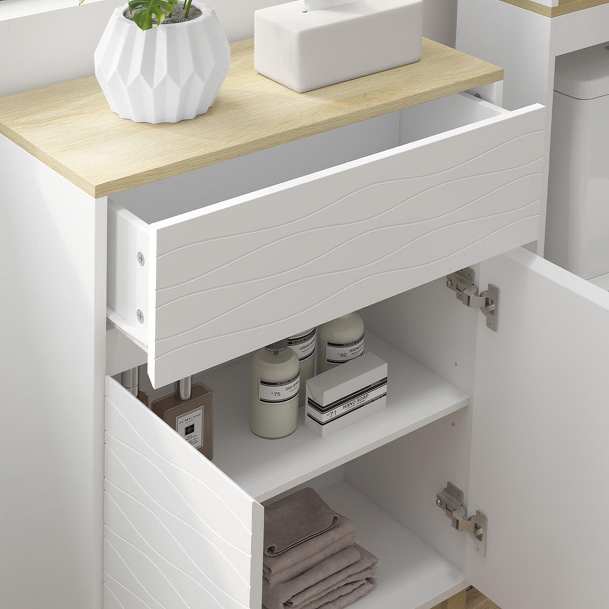 BADMÖBEL-SET Livia Weiß/Eiche 3 Teile, mit Midischrank - Eichefarben/Weiß, Holzwerkstoff (60/60/30cm) - Vicco