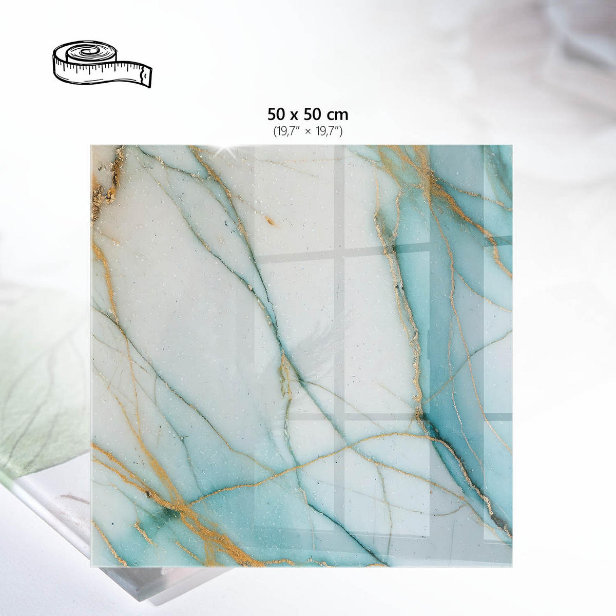 TISCHPLATTE 50x50 cm – Türkisfarbene Eleganz - Beige, Glas (50/50/0.4cm) - Wallfluent
