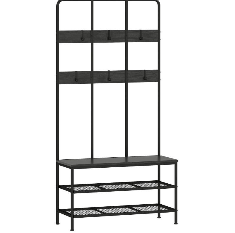 GARDEROBE Schwarz aus Metall mit Sitzbank - Schwarz, Metall (36/180/91cm) - OKMYHOME