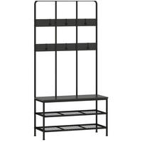 GARDEROBE Schwarz aus Metall mit Sitzbank - Schwarz, Metall (36/180/91cm) - OKMYHOME