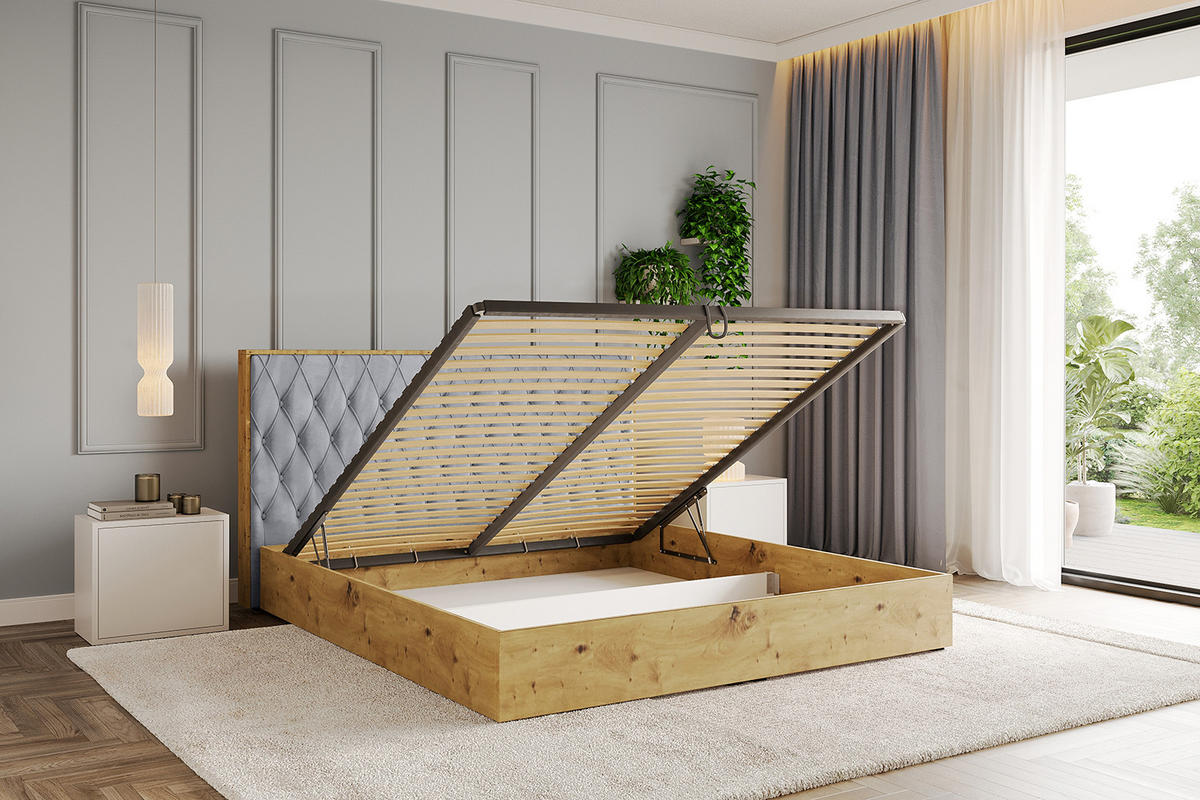 POLSTERBETT mit Bettkasten und Lattenrost, Bett mit Matratze H3/H4 - ENZO5 120x200 Hellgrau - Hellgrau, Holzwerkstoff/Textil (120/200cm) - ALTDECOR