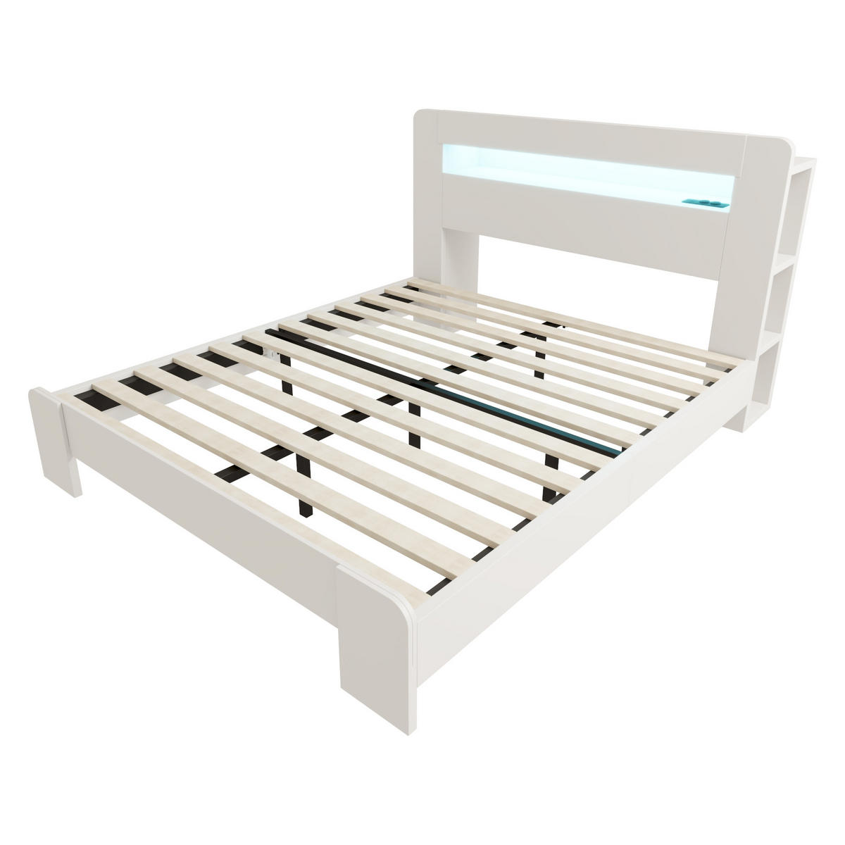 POLSTERBETT 140/200 cm Weiß mit LED-Beleuchtung und integrierte Steckdosen - Weiß, Holz (140/200cm) - Oxeza