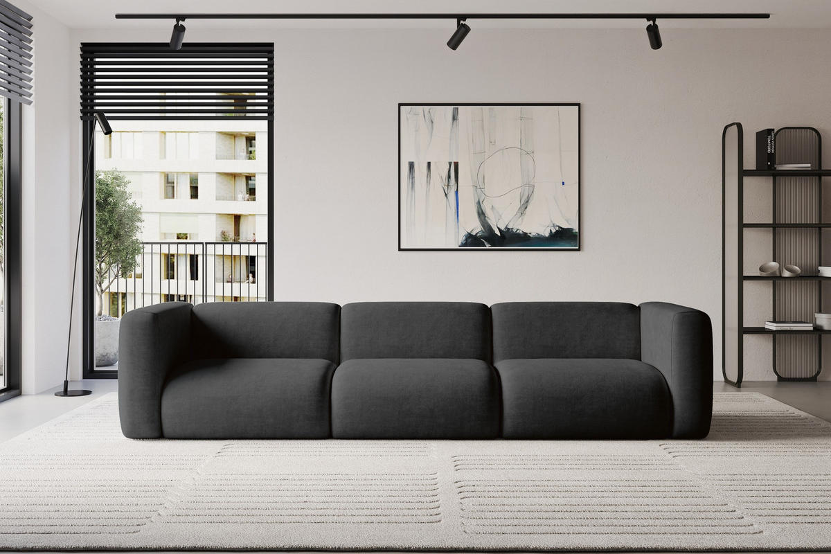 MODULÁRNÍ pohovka MIRA-S2, 3místná, 319 × 89 × 70 cm, černá, velur - černá/antracitová, kompozitní dřevo/textil (319/70/89cm) - ALTDECOR