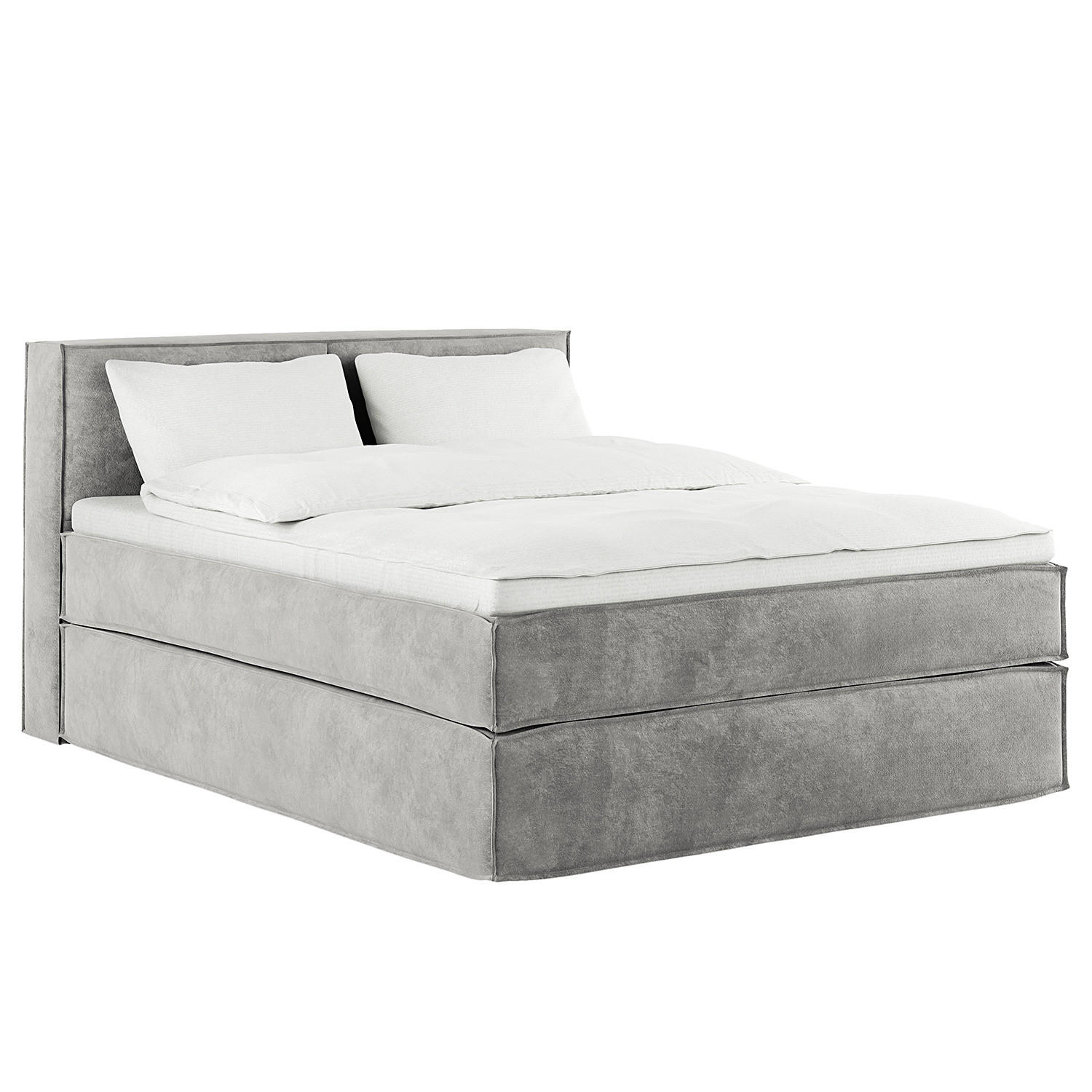 BOXSPRINGBETT mit Kopfteil - Premium - Hellgrau, Textil (140/200cm) - home24