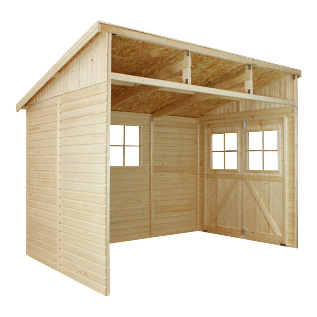 HOLZ-GARTHENHAUS (ohne Seitenwand) - H244x211x318 cm/6 m2 - M339 - Beige, Holz (216/243/297cm) - Timbela