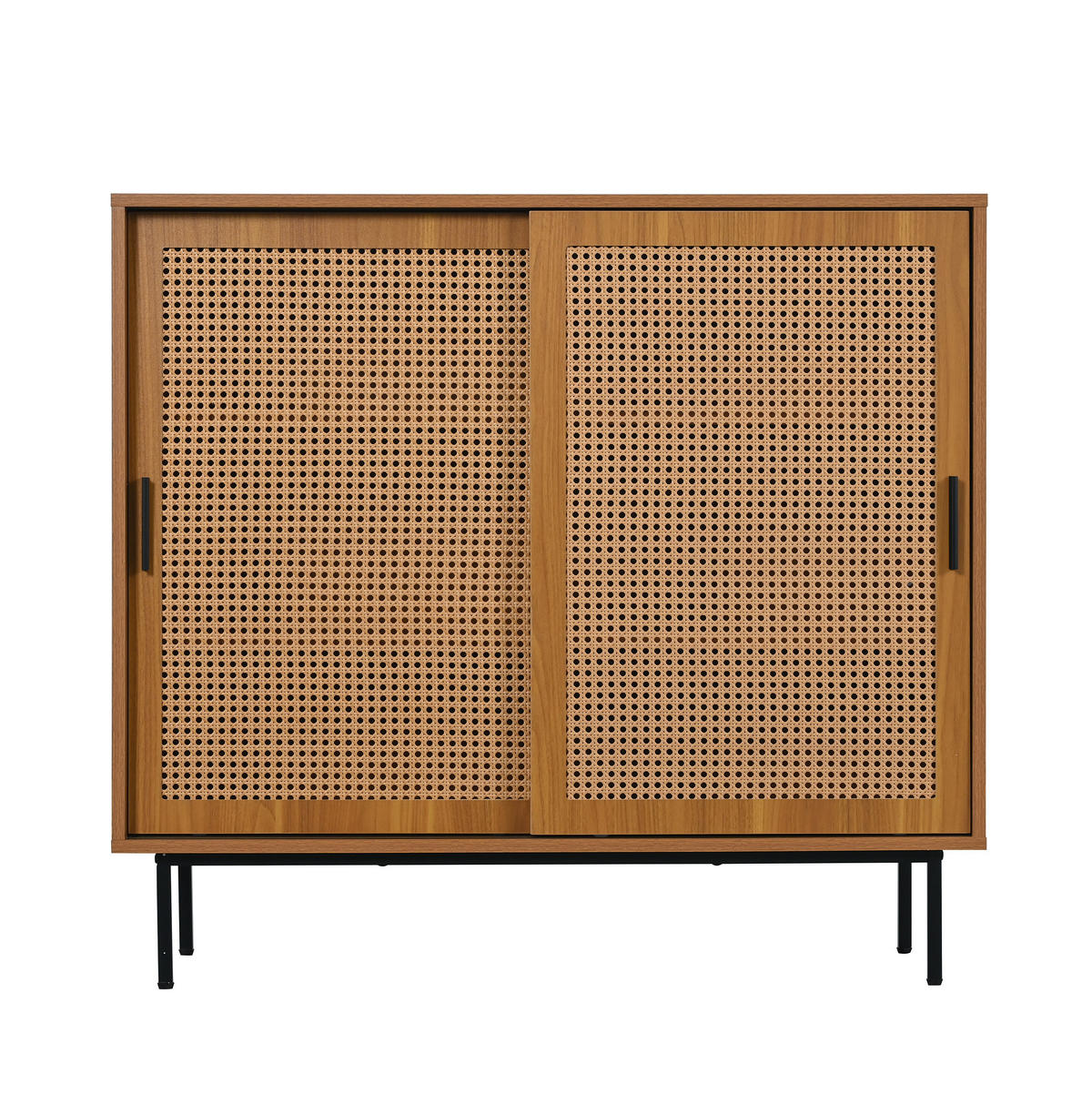 SIDEBOARD aus Spanplatte 100x37x90 cm Walnuss mit Rattan-Schiebetüren und 3 Regalböden - Walnussfarben, Holzwerkstoff (100/90/37cm) - IVMEU