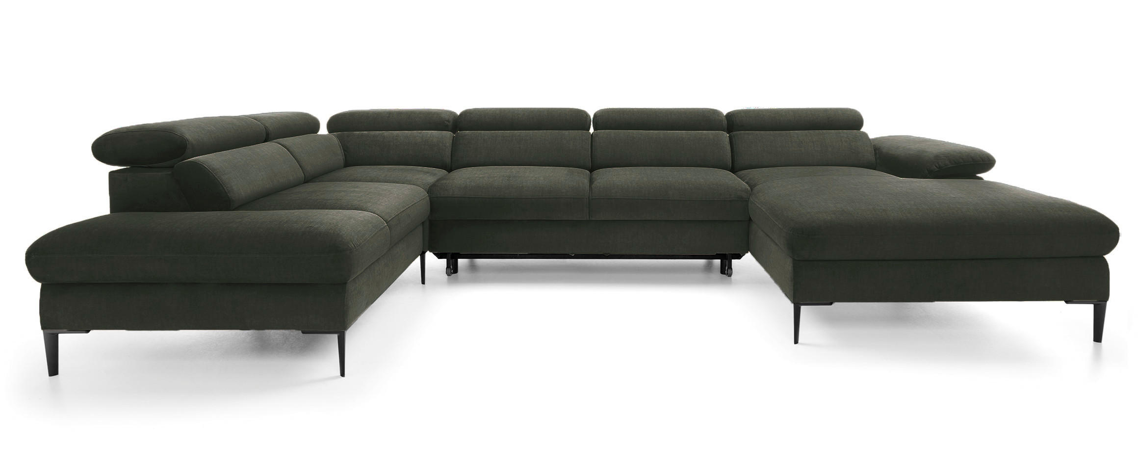 ECKSOFA U-Form 350 cm Amaro M mit Schlaffunktion, Links, Grün - Grün, Holz (214/353cm) - Emporius